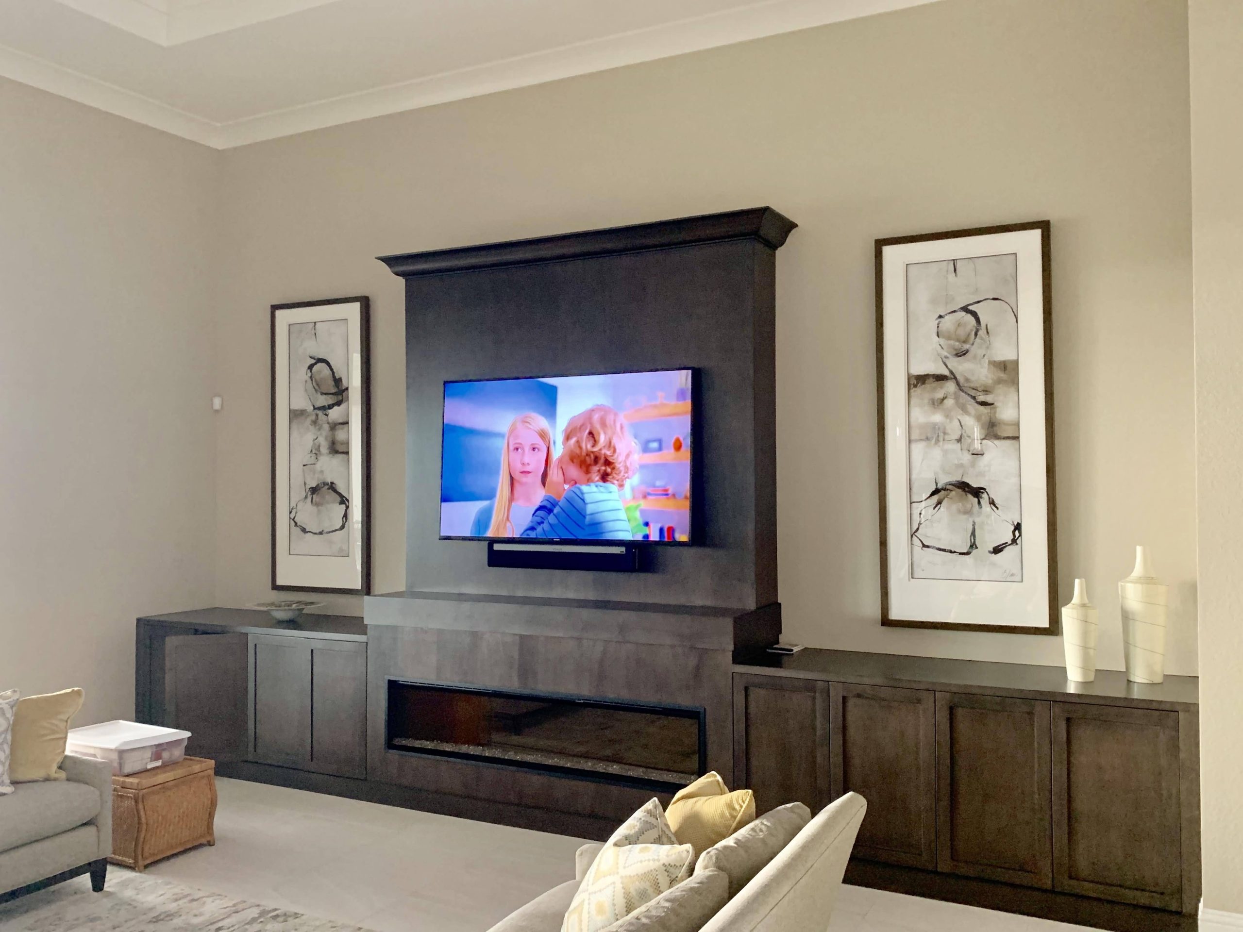 Walnut Large Entertainment Center with Fireplace