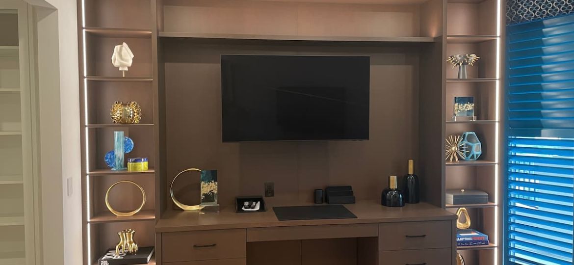 Dark Wood Desk and Shelving from a custom cabinet maker