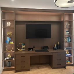 Dark Wood Desk and Shelving from a custom cabinet maker